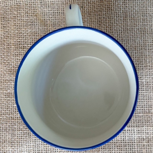 White w Blue Squiggly Lines Cappuccino Mug Cup Ceramic Artsy Whimsical Playful - Picture 5 of 7